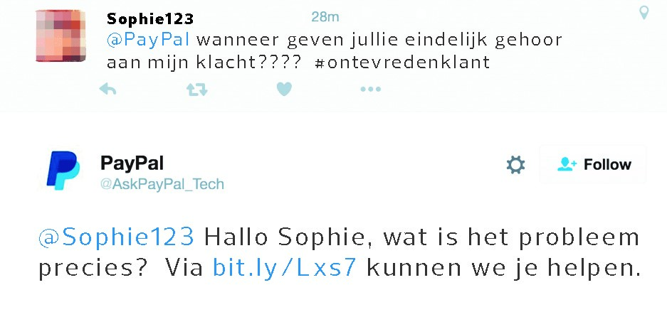 Een voorbeeld van phishing in naam van PayPal op Twitter.